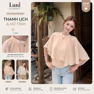 [SẴN - LOẠI 1] Áo Kiểu Nữ Cổ Tròn Tay Cánh Dơi Voan Mềm Mại, Áo Kiểu Thanh Lịch Màu Be AK19