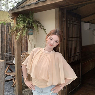 [SẴN - LOẠI 1] Áo Kiểu Nữ Cổ Tròn Tay Cánh Dơi Voan Mềm Mại, Áo Kiểu Thanh Lịch Màu Be AK19