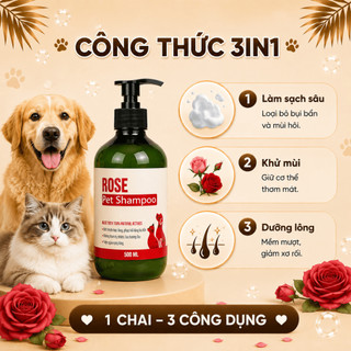 Sữa Tắm xả Cho Chó Mèo 3in1 LOUIS ROSE 3-500ML Mượt Lông Lưu Hương Ngăn Ngừa Ve Rận - Louis for pet