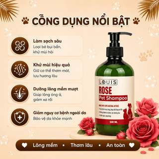 Sữa Tắm xả Cho Chó Mèo 3in1 LOUIS ROSE 3-500ML Mượt Lông Lưu Hương Ngăn Ngừa Ve Rận - Louis for pet