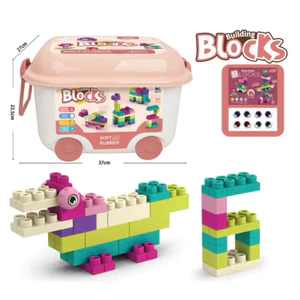 Bộ đồ chơi lego nhựa dẻo có hộp đựng cho bé (xanh /hồng)