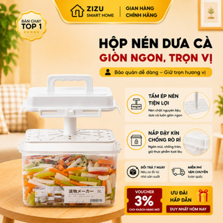 Hộp nén dưa, hộp đựng Kimchi hình chữ nhật 5L,Loại nén di động có tấm ép dung tích lớn