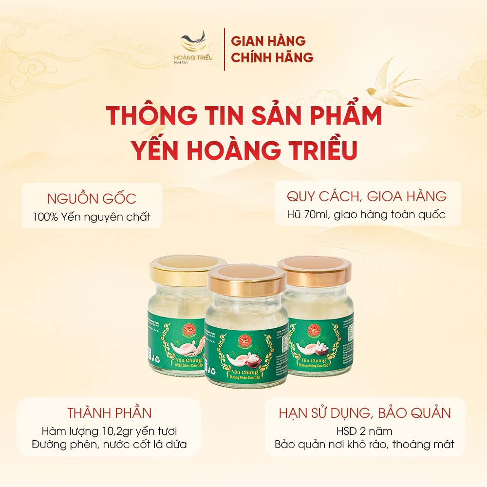 Yến Chưng Đường Kiêng Cao Cấp 10,2g - Yến chưng sẵn cao cấp hũ 70ml - Hoàng Triều Bird's Nest