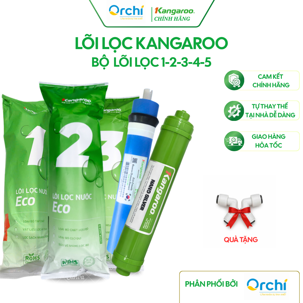 Combo Lõi Lọc Nước Kangaroo 123 ECO, Màng RO, Lõi Số 5 Nano Silver Chính Hãng Cho Máy Lọc Nước Gia Đình
