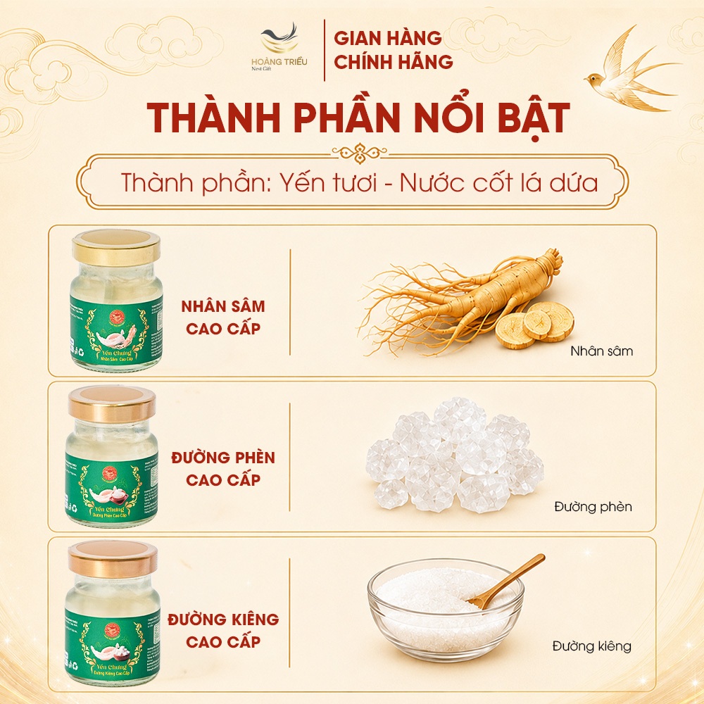 Yến Chưng Đường Kiêng Cao Cấp 10,2g - Yến chưng sẵn cao cấp hũ 70ml - Hoàng Triều Bird's Nest
