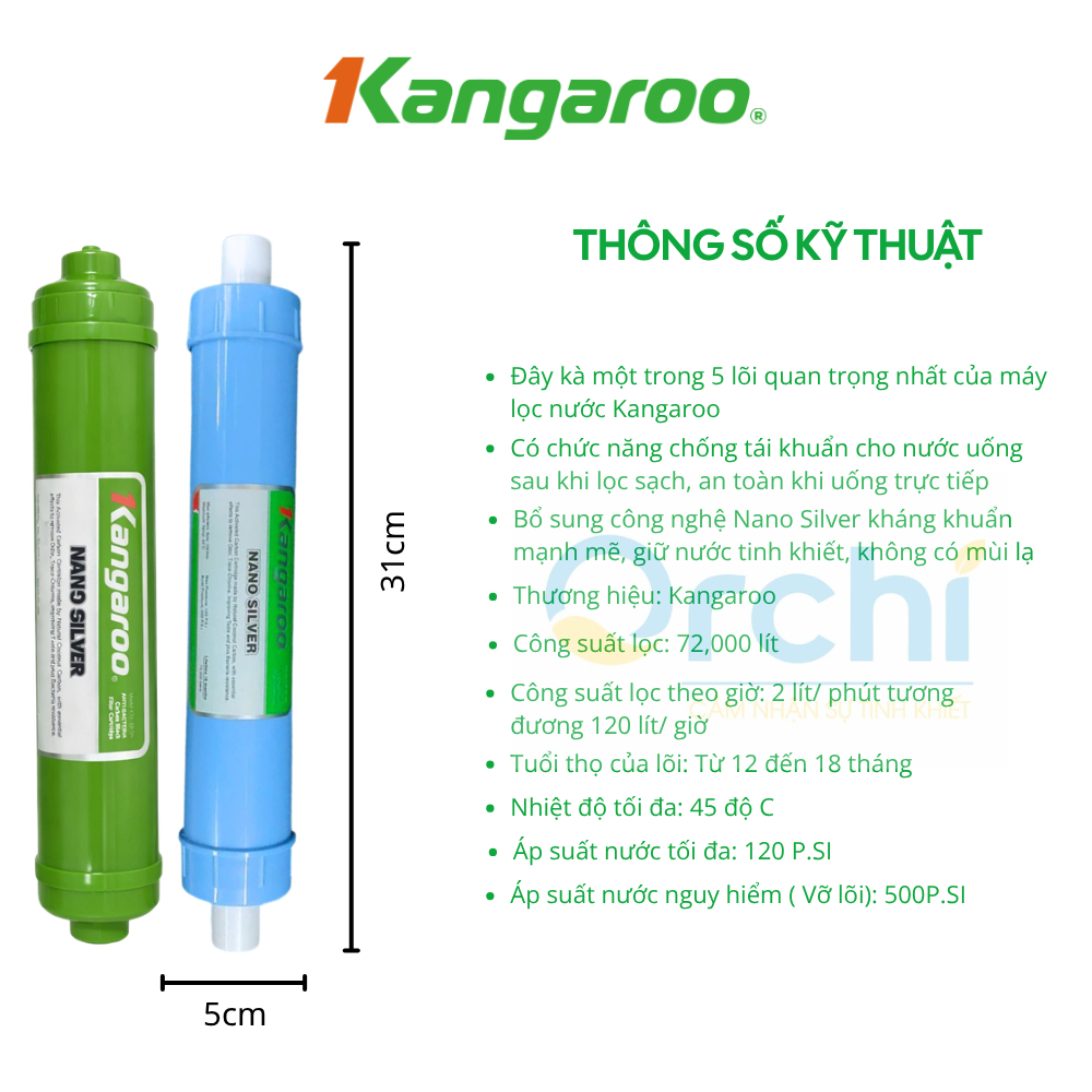 Combo Lõi Lọc Nước Kangaroo 123 ECO, Màng RO, Lõi Số 5 Nano Silver Chính Hãng Cho Máy Lọc Nước Gia Đình