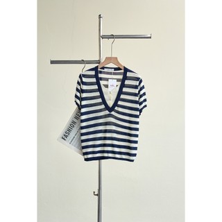 Áo Kiểu Nữ LAMER FASHION Áo Len Kẻ Cộc Tay Cổ V Phối Kẻ Trẻ Trung Mchic O61W26H032