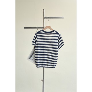 Áo Kiểu Nữ LAMER FASHION Áo Len Kẻ Cộc Tay Cổ V Phối Kẻ Trẻ Trung Mchic O61W26H032