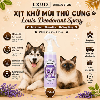 Xịt Khử Mùi Chó Mèo Louis Lavender 250ml, Xịt Kháng Khuẩn Dưỡng Lông Thú Cưng Trị Tật Đi Bậy