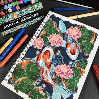 [Global Art x Lê Bảo Châu] Acrylic Marker Cao Cấp 48 Màu Dải Màu Tươi Sáng, Blend Màu Tốt, Chồng Màu Dễ Dàng Hạn Chế Tắc