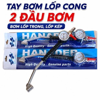 Tay Bơm Lốp Cong 2 Đầu Có Đồng Hồ, Dễ Bơm Lốp Trong Lốp Kép Xe Tải Ô Tô