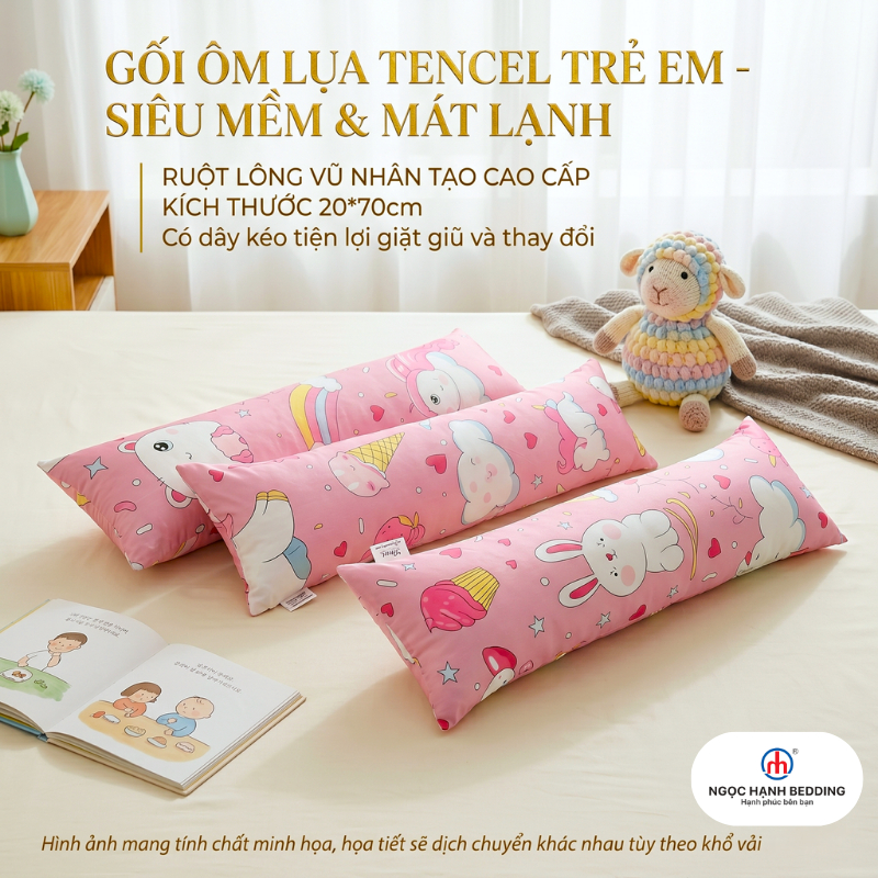 Gối ôm trẻ em đi học Lụa Tencel, Gối bánh mì, Gối trẻ em Mát lạnh, mềm mại - Ngọc Hạnh Bedding