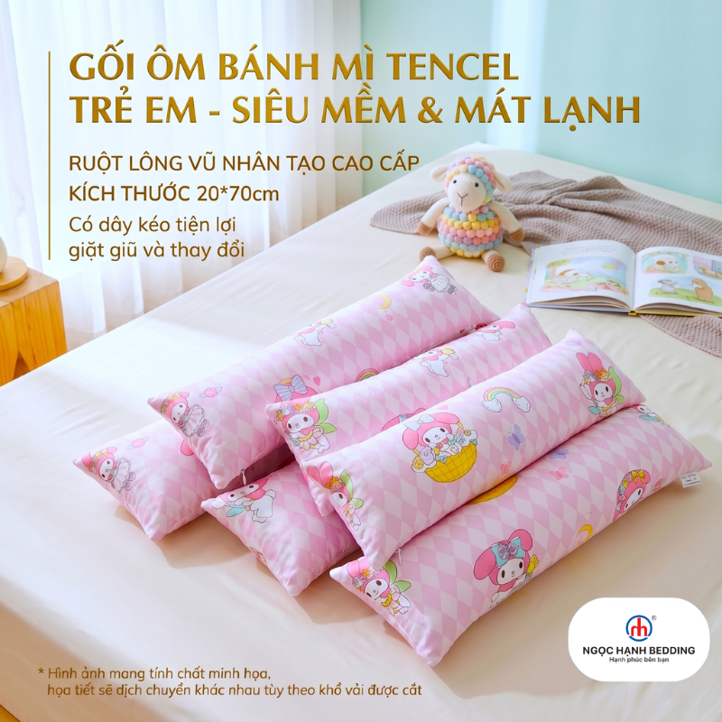Gối ôm trẻ em đi học Lụa Tencel, Gối bánh mì, Gối trẻ em Mát lạnh, mềm mại - Ngọc Hạnh Bedding