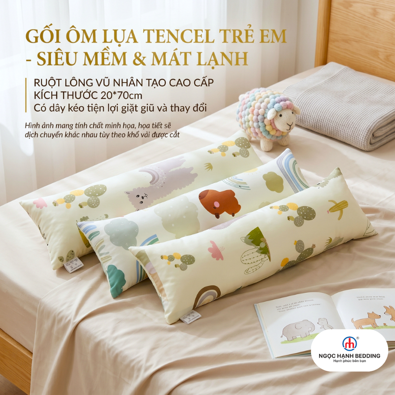 Gối ôm trẻ em đi học Lụa Tencel, Gối bánh mì, Gối trẻ em Mát lạnh, mềm mại - Ngọc Hạnh Bedding