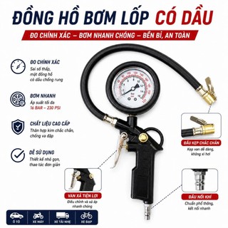 Đồng hồ bơm lốp ô tô, xe tải ngâm dầu chịu áp lực lớn, 16bar