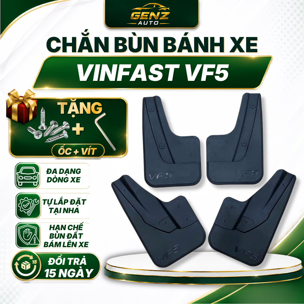 Chắn bùn bánh xe VF5/Herio Green - Hàng nhựa ABS cao cấp , hạn chế bùn đất bắn lên xe Cả bộ 4 bánh + kèm ốc bắt