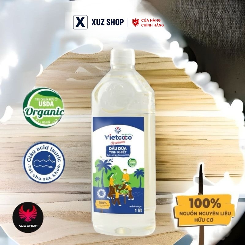 1 LÍT-Dầu Dừa Tinh Khiết Ép Lạnh Hữu Cơ Vietcoco-Ép Lạnh Nguyên Chất 100%, An Toàn Đa Dụng