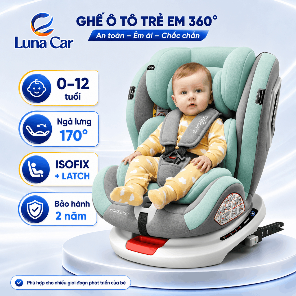Ghế ngồi ô tô trẻ em ISOFIX + LÁTCH đạt chuẩn ECE R44/04 cho bé từ sơ sinh đến 12 tuổi Qiaobeibi