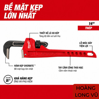 Mỏ lết răng 14" Milwaukee 48-22-7114 mỏ lếch cờ lê kìm nước thép siêu cứng, vặn mở ốc, ống nước