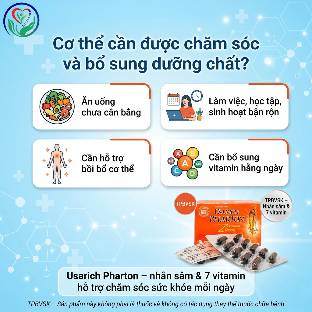 Usarich Pharton PP.Pharco hộp 6 vỉ x 10 viên nang mềm, nhân sâm 7 vitamin hỗ trợ tăng sức đề kháng
