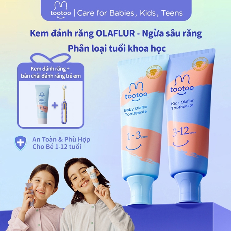 tootoo Kem đánh răng chống sâu răng Olflur dành cho trẻ em, làm sạch và bảo vệ răng, hương đào, 50g