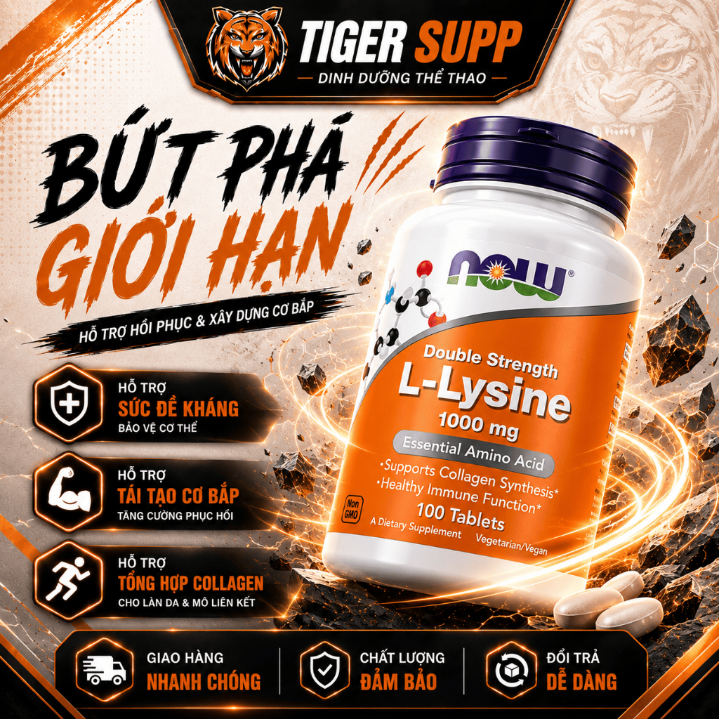 Now L-Lysine Supports Collagen Synthensis & Healthy Immune Function - Viên uống hỗ trợ miễn dịch, tăng sinh collagen
