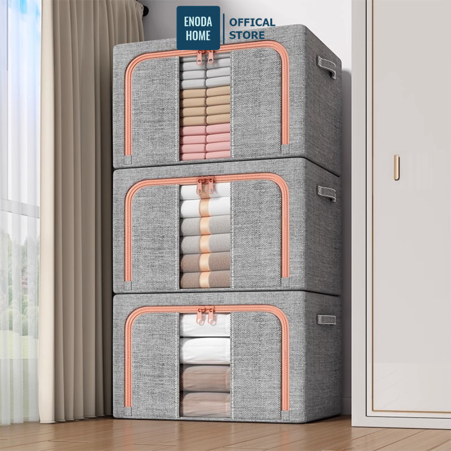 Hộp Vải Đựng Quần Áo Dung Tích Lớn ENODA HOME, Hộp Vải Lưu Trữ Quần Áo Khung Thép Dày Dặn HV144