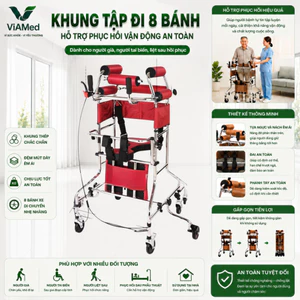 Khung Tập Đi 8 Bánh Cao Cấp Chống Lật – Hỗ Trợ Đứng Tập Đi Cho Người Tai Biến, Người Già Yếu, Phục Hồi Sau Đột Quỵ