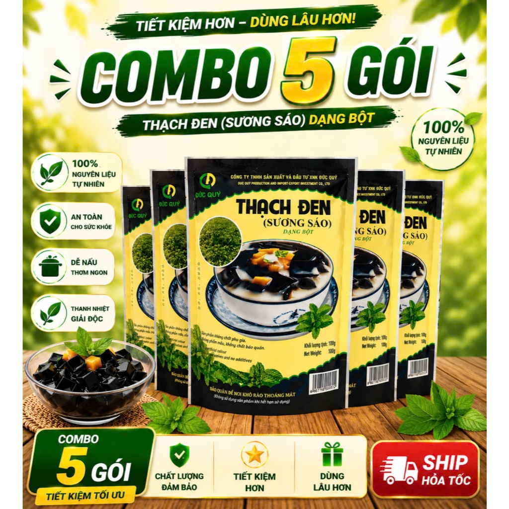 Combo 5 Gói Bột Thạch Đen Sương Sáo Loại 100gr Thương hiệu Đức Quý