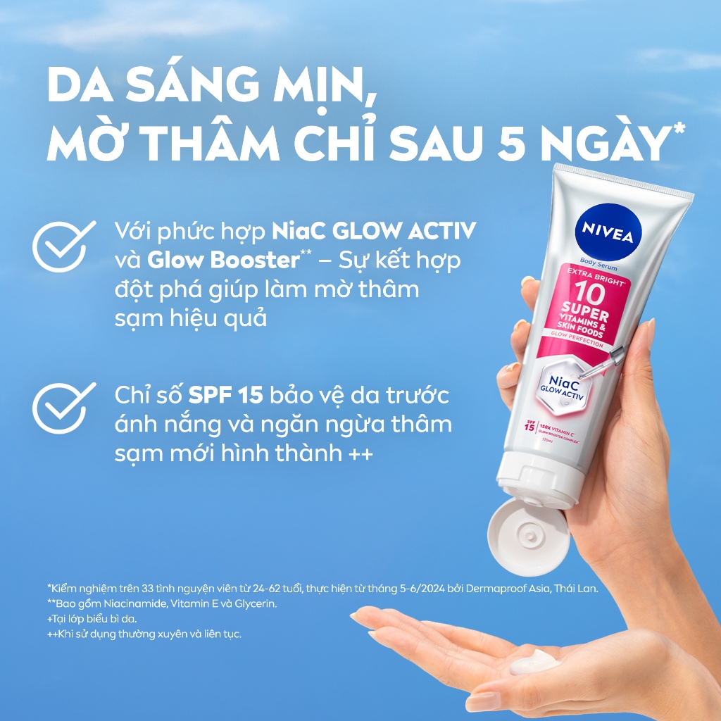 Serum Dưỡng Thể NIVEA 10 Super Vitamins & Skin Foods Sáng Da/Vitamin Extra Bright C&AHA Dưỡng Sáng (300ml) - 93824/99197