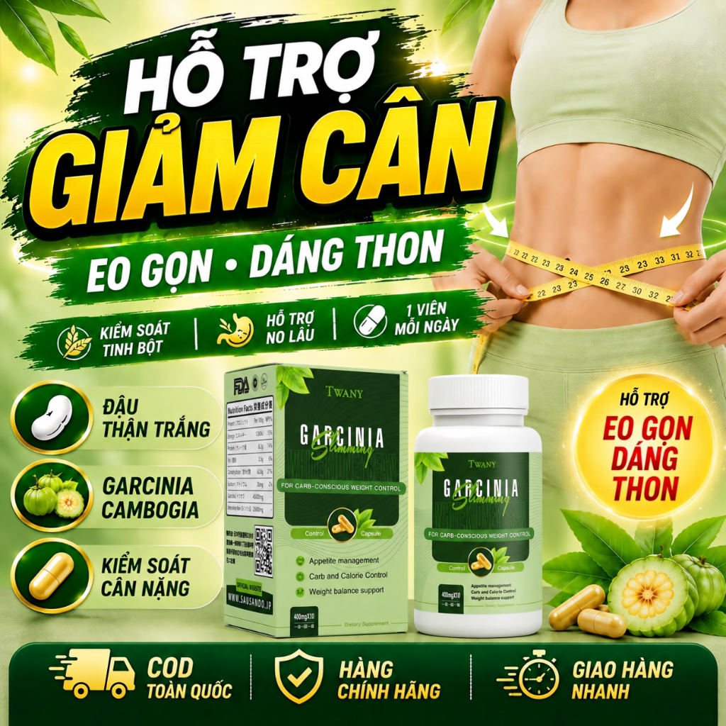 TWANY Viên Uống Garcinia Cambogia Đậu Trắng Hỗ Trợ Giảm Cân Kiểm Soát Tinh Bột Eo Gọn Dáng Thon