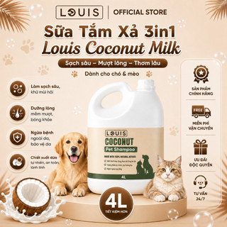 Sữa Tắm Xả Chó Mèo Louis For Pet Coconut Milk 3In1 4L Làm Sạch Khử Mùi Dưỡng Lông Mềm Mượt
