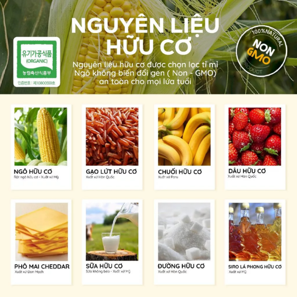 CHÍNH HÃNG NHẬP KHẨU - Bánh Bi Hữu Cơ Mom's Choice 25g Hàn Quốc, Bánh Bi Ăn Dặm Cho Bé Từ 6 Tháng, Bữa Phụ Dinh Dưỡng