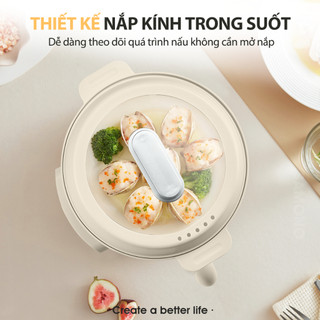 (Kèm Xửng Hấp) Nồi Điện Đa Năng Menu 10 Món, Dung Tích 2L  Màu Kem SAMONO SW-DG07- BH 1 năm
