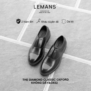 Giày Oxford không dây nam LEMANS màu đen OF02.1 - Da Bò, Đế cao su thơm 4cm, Bảo hành 24 tháng
