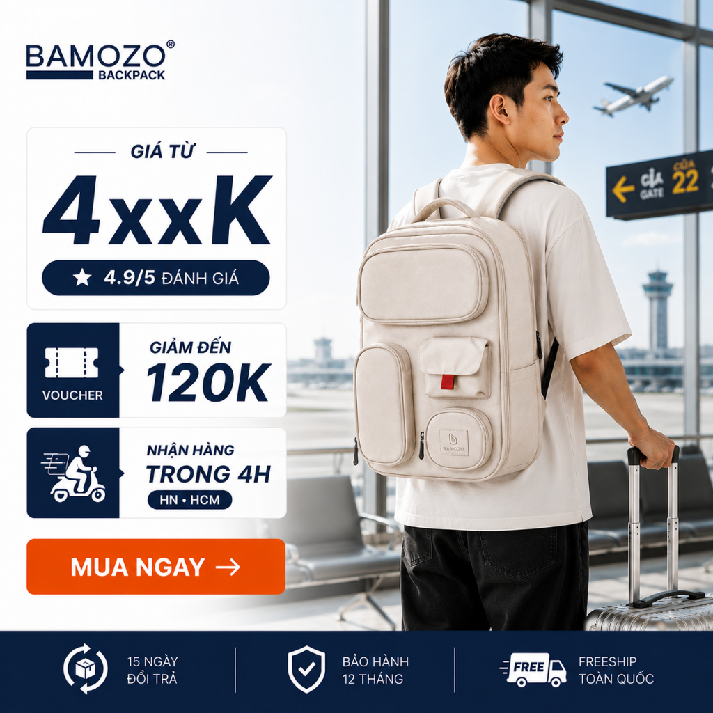 Balo Nam Nữ Bamozo Signature Đa Năng Đi Học Đi Làm Chống Thấm Nước Có Cổng Sạc Dự Phòng_BL06