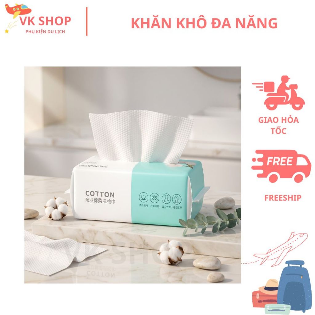 Khăn Khô Đa Năng Cotton Dùng Một Lần - Khăn Giấy Khô Dai Mềm Thấm Hút Tốt, Lau Mặt, Tẩy Trang, Vệ Sinh Cá Nhân Tiện
