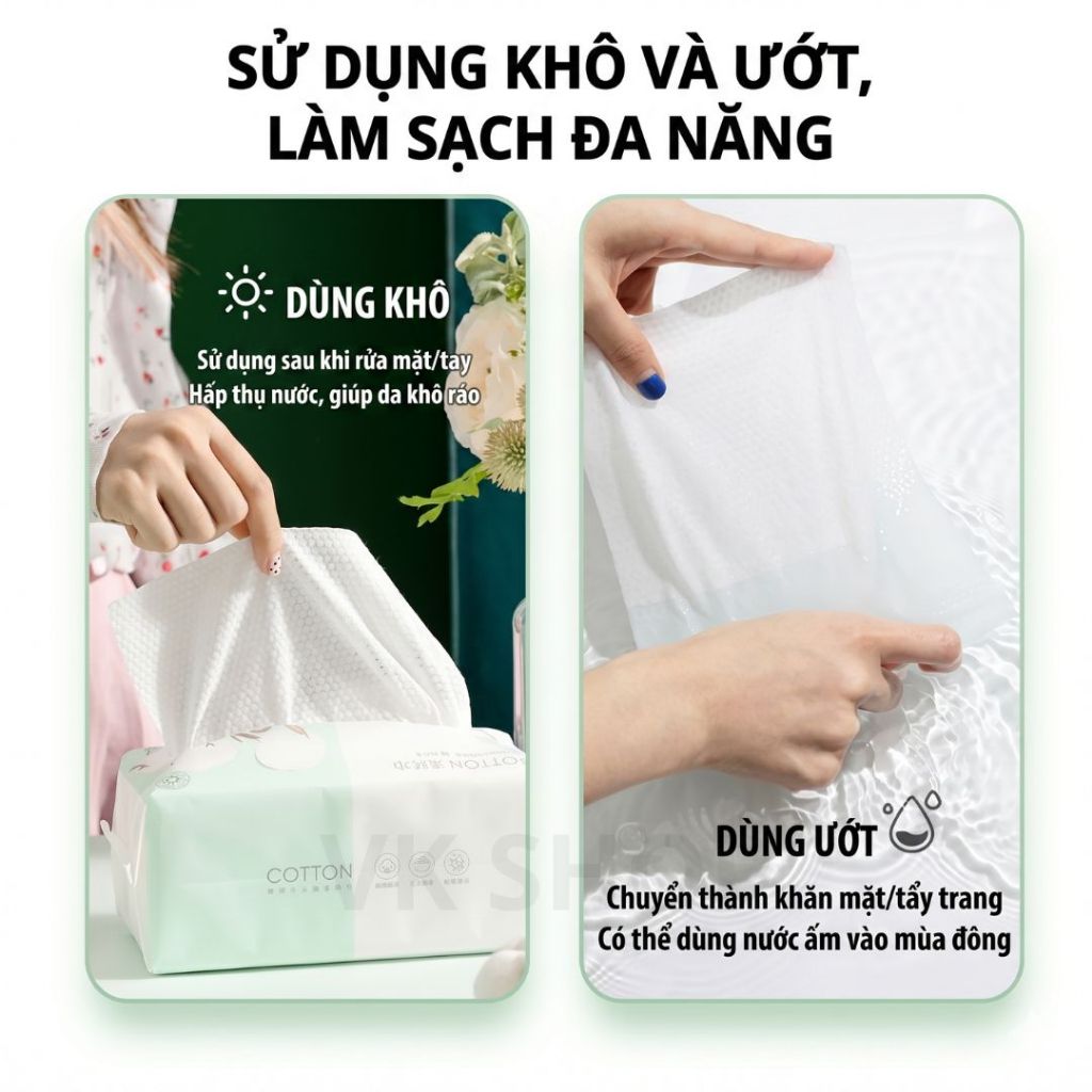 Khăn Khô Đa Năng Cotton Dùng Một Lần - Khăn Giấy Khô Dai Mềm Thấm Hút Tốt, Lau Mặt, Tẩy Trang, Vệ Sinh Cá Nhân Tiện