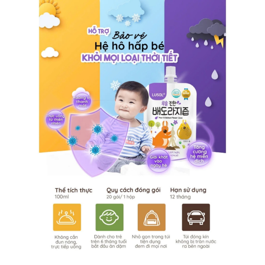 CHÍNH HÃNG NHẬP KHẨU - Nước Ép Lê Và Rễ Hoa Chuông Đen Nguyên Chất Cho Bé Từ 6 Tháng Lusol Hàn Quốc, Bổ Sung Vitamin