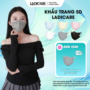 Khẩu trang 5D LADICARE 4 lớp kháng khuẩn dày dặn, thoáng khí, dây đeo mềm mại, đa dạng màu sắc