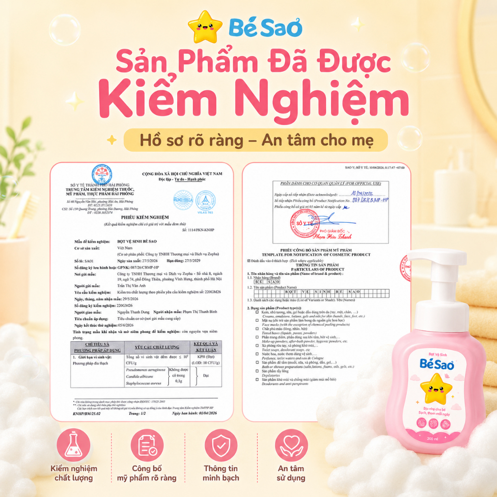 Bọt Vệ Sinh Bé Sao Giúp Khử Mùi Vùng Kín, Giảm Hăm Ngứa, Làm Sạch Dịu Nhẹ Cho Bé