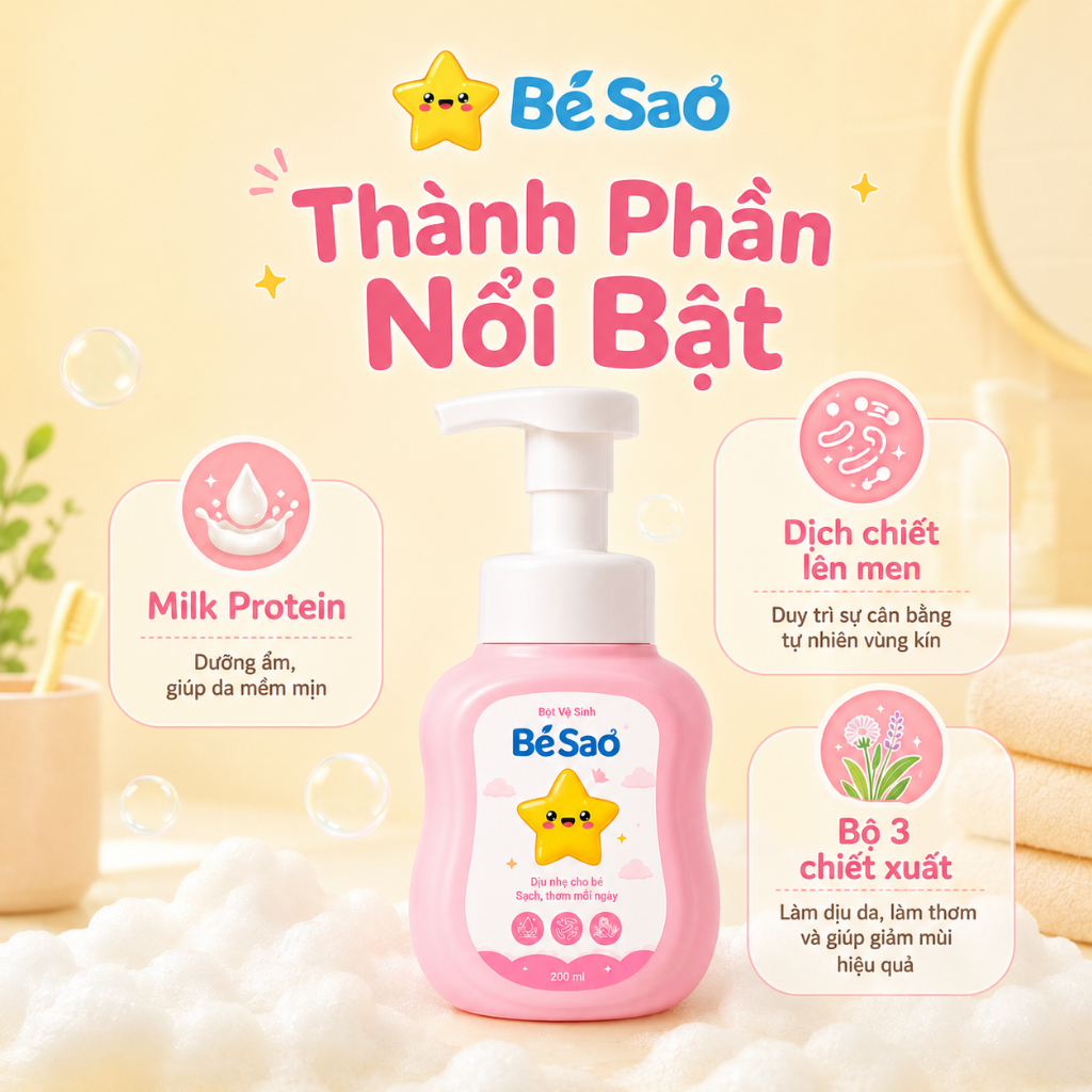 Bọt Vệ Sinh Bé Sao Giúp Khử Mùi Vùng Kín, Giảm Hăm Ngứa, Làm Sạch Dịu Nhẹ Cho Bé