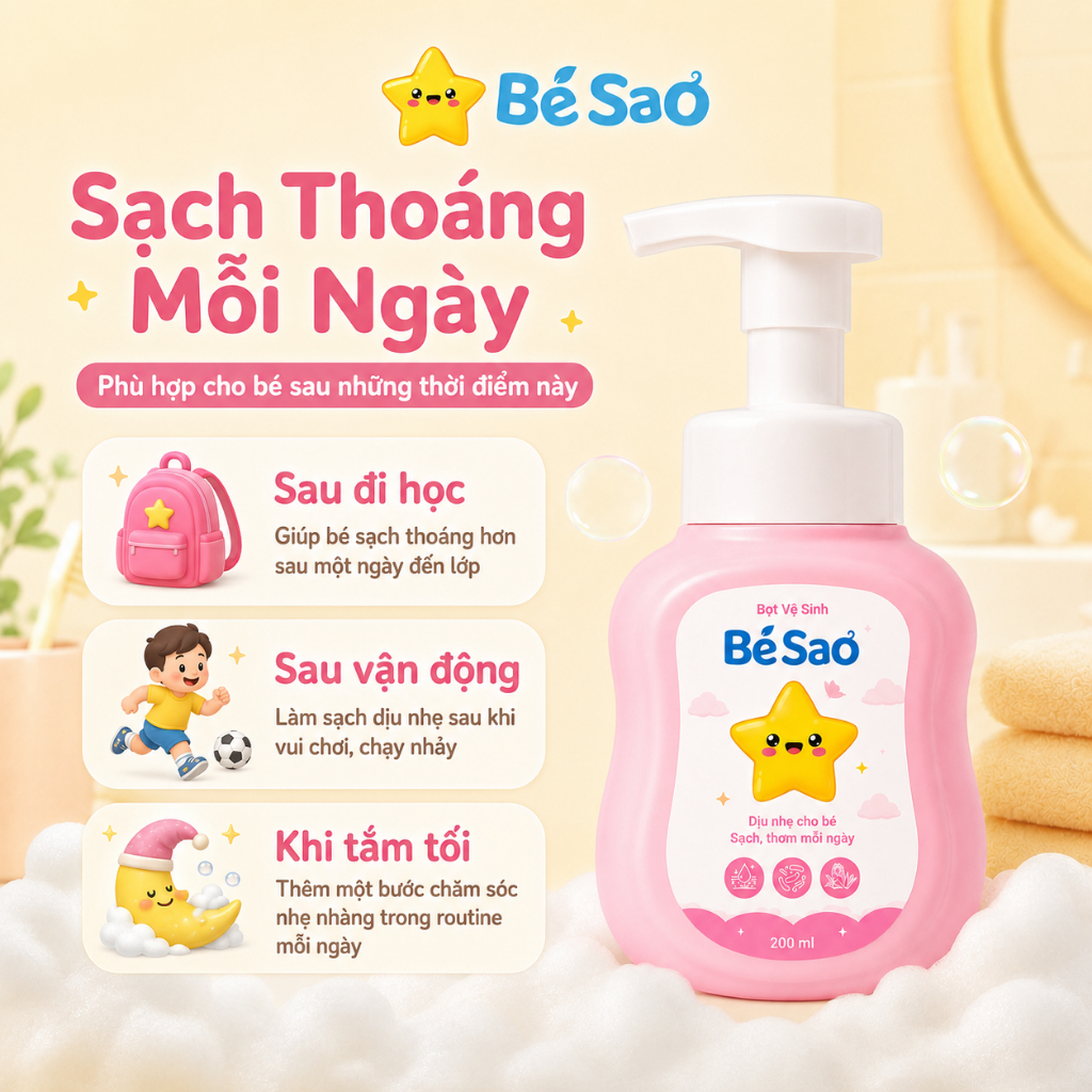 Bọt Vệ Sinh Bé Sao Giúp Khử Mùi Vùng Kín, Giảm Hăm Ngứa, Làm Sạch Dịu Nhẹ Cho Bé