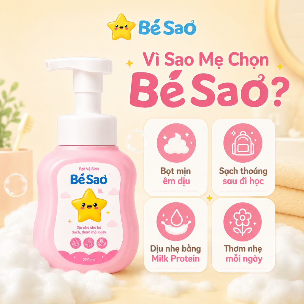 Bọt Vệ Sinh Bé Sao Giúp Khử Mùi Vùng Kín, Giảm Hăm Ngứa, Làm Sạch Dịu Nhẹ Cho Bé