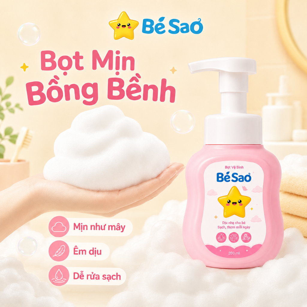 Bọt Vệ Sinh Bé Sao Giúp Khử Mùi Vùng Kín, Giảm Hăm Ngứa, Làm Sạch Dịu Nhẹ Cho Bé