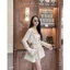 SET ÁO KHOÁC LƯỚI PHỐI BRA VÀ CHÂN VÁY XẾP LY 2 TÚI MÀU KEM, SET ĐỒ NỮ | MEOINDAHOUSE