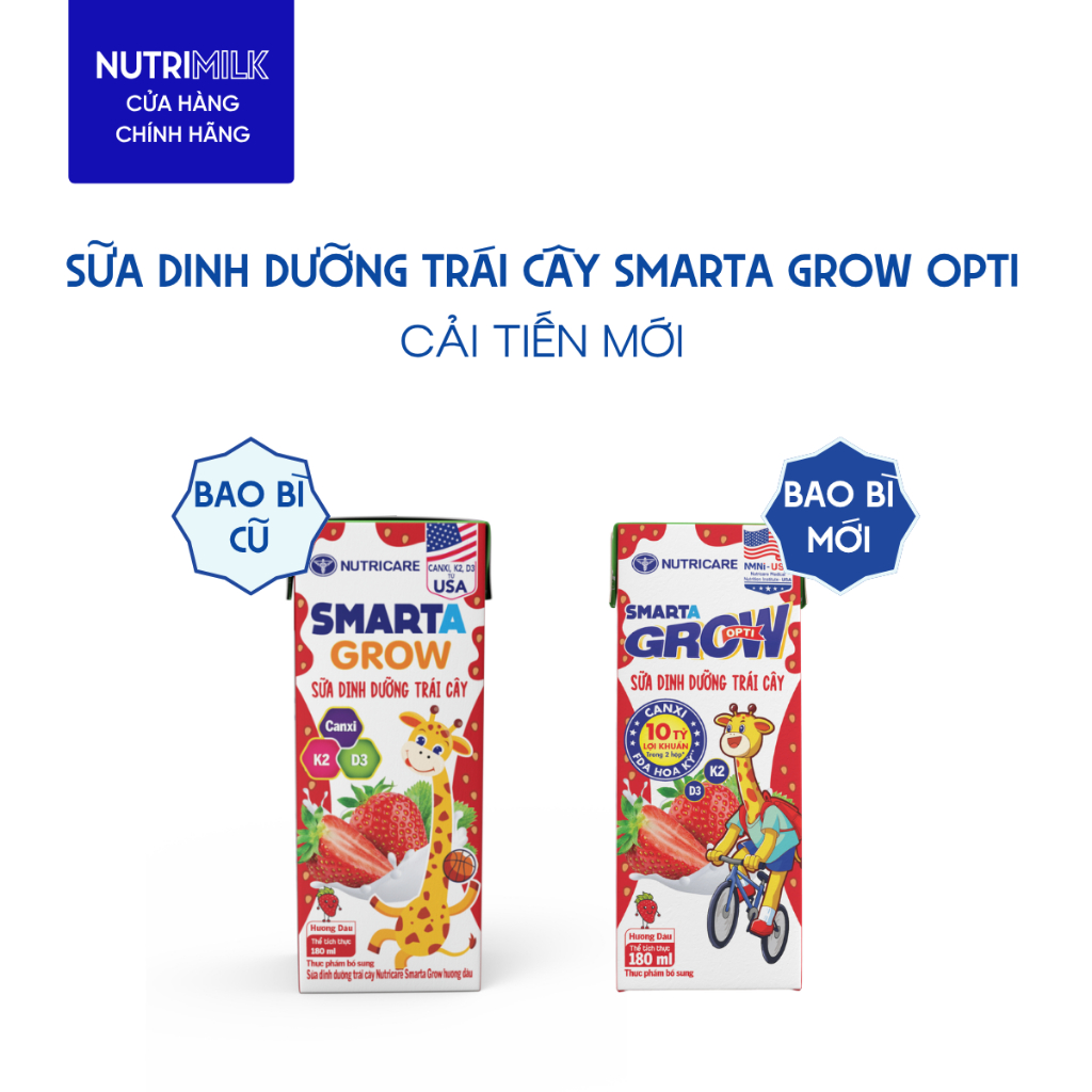 Thùng 48 Hộp Sữa Trái Cây SMARTA GROW OPTI Nutricare 110ML Giúp Bé Phát Triển Chiều Cao Xương Chắc Khoẻ Cho Bé Từ 2 Tuổi
