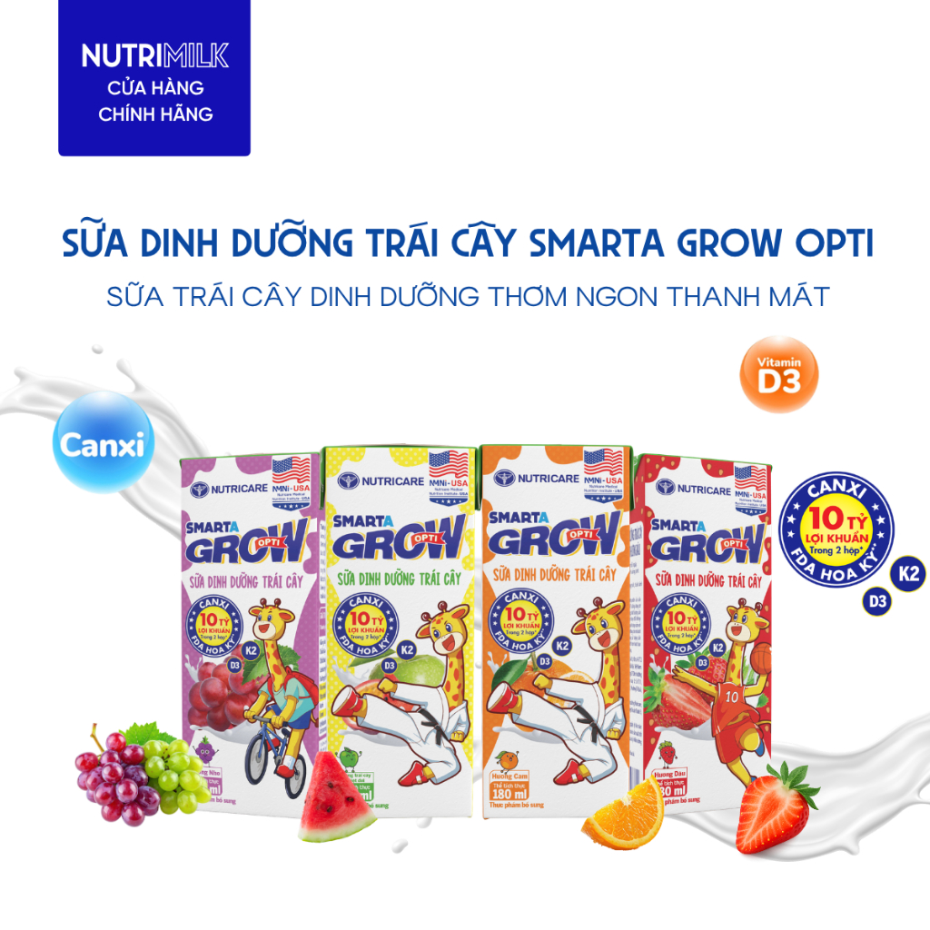 Thùng 48 Hộp Sữa Trái Cây SMARTA GROW OPTI Nutricare 110ML Giúp Bé Phát Triển Chiều Cao Xương Chắc Khoẻ Cho Bé Từ 2 Tuổi