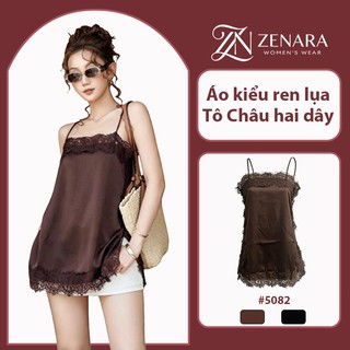 ZENARA Áo ren lụa Tô Châu hai dây | Dáng xuông xẻ tà, vải mềm mượt mát, gợi cảm sang trọng-5082