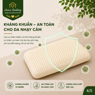 Gối Cao Su Thiên Nhiên Oval Aniva Bedding 45x65cm Chính Hãng Đàn Hồi Tốt Thoáng Khí Kháng Khuẩn